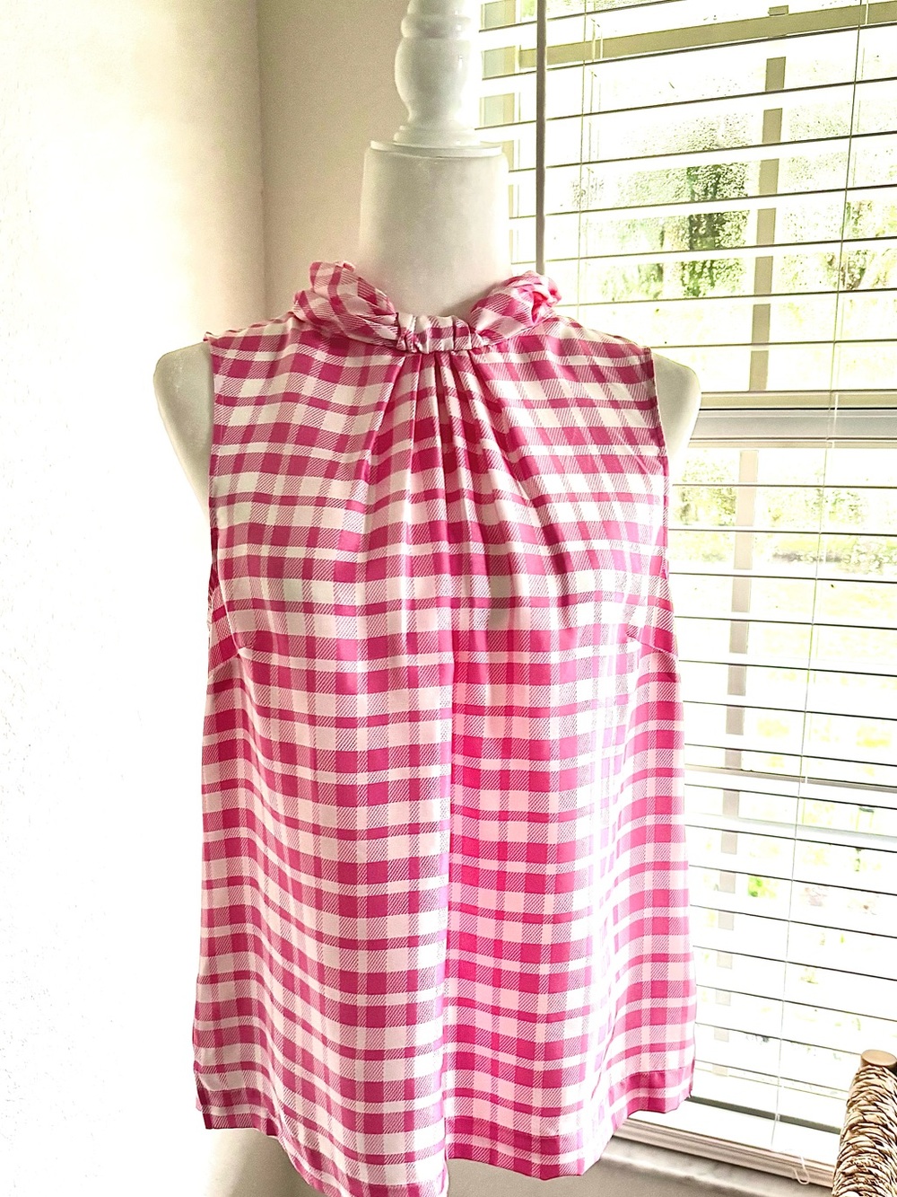 J.Crew Silk Gingham Ruffle-Neck Top • NWT • Size M